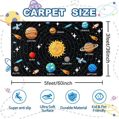 3x5 Kids Carpet Outer Space Rug, Solar System Mat FT, Fun Game Boy Girl Kids Rug Carpet for Children Bedroom, Space