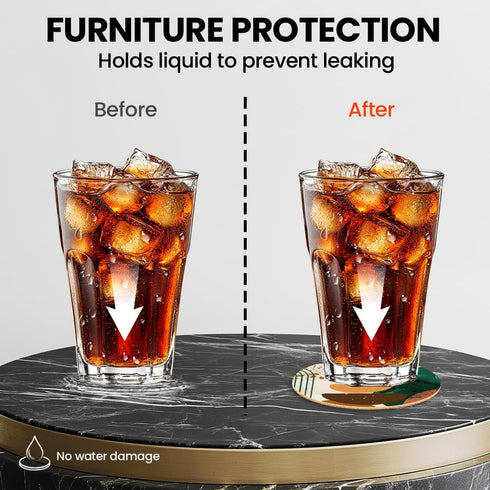 Set 9 3.9" ANATTASOUL Coasters of Abstract Art Plants Pattern Colorful Wooden Coasters Bulk Round Housewarming Gift