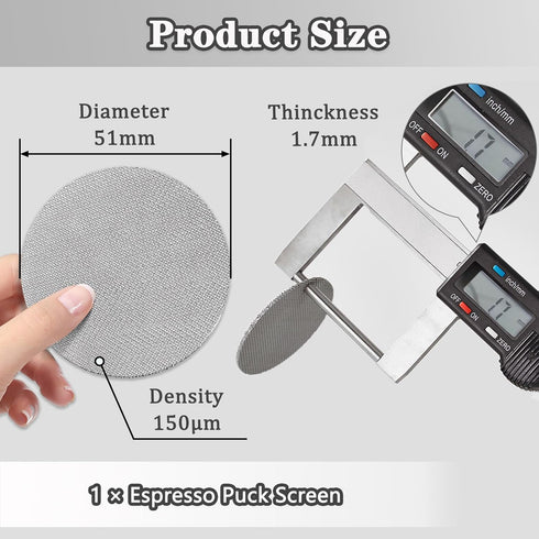 Espresso Puck Screen, 51mm Reusable Mesh Coffee Filter for Espresso Portafilter, 1.7mm Thickness