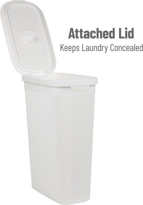 Mind Reader 40L Slim Laundry Hamper - Clothes Basket with Lid, Linen Design, Plastic, 18.5”L x 10.75”W x 23.5”H