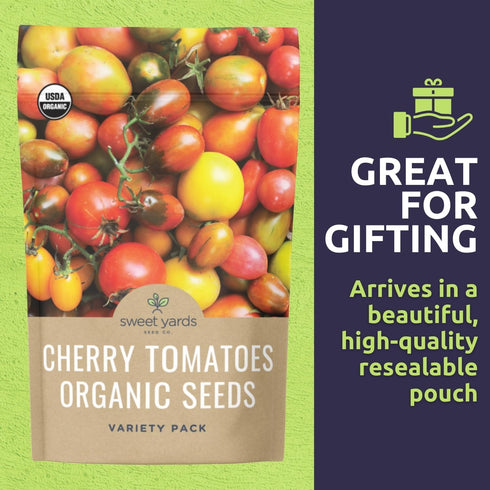 Pack 5 Packs 2026 Organic Cherry Tomato Seeds Variety - Individual - Season - Green Zebra, Sweetie Cherry, Chadwick