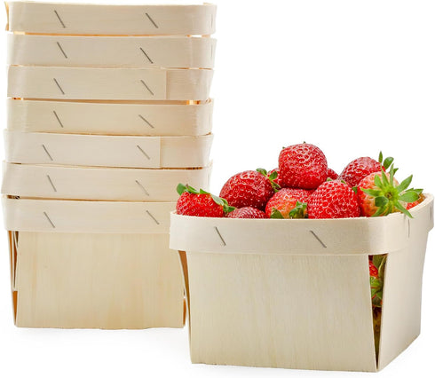Cornucopia Brands Quart Wooden Berry Baskets (8-Pack) - 5.75-Inch Square Vented Wood Boxes