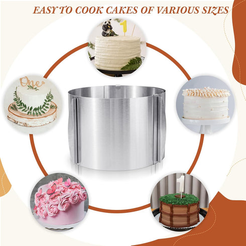 Hushee 2 Pcs Cake Mold, 15 cm High Adjustable Cake Ring for Baking, Round Stainless Steel Bakeware