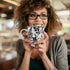Karma Gifts 16 oz Black and White Boho Mug Beetle, Cute Ceramic Coffee and Tea Mug