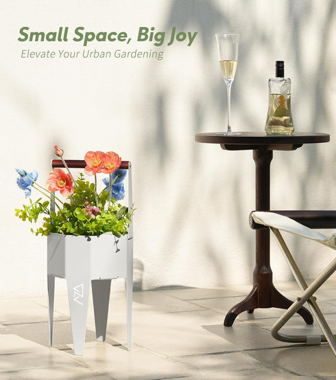 2 1 7.5'' 17.3'', Planter with Stand, Metal in Portable Planter with Grow Bags & Handle, Stable Stylish Indoor Plant