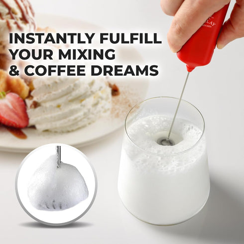 Zulay Kitchen Powerful Mini Milk Frother Handheld - Electric Hand Mixer - Portable Frother Wand for Coffee - Small Drink Blender for Lattes, Cappuccino, Matcha, Hot Chocolate, Creamer - Red by Zulay Kitchen