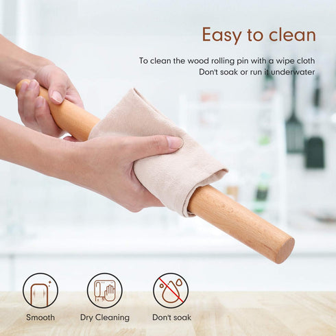 QUELLANCE Wood French Rolling Pin for Baking, Wooden Dough Roller with Silicone Baking Mat, Beech Wood, Red Pastry Mat