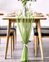 BOXAN Elegant 30x120 Inch Sage Green Sheer Table Runner, 10Ft Chiffon Overlay for Party Decor