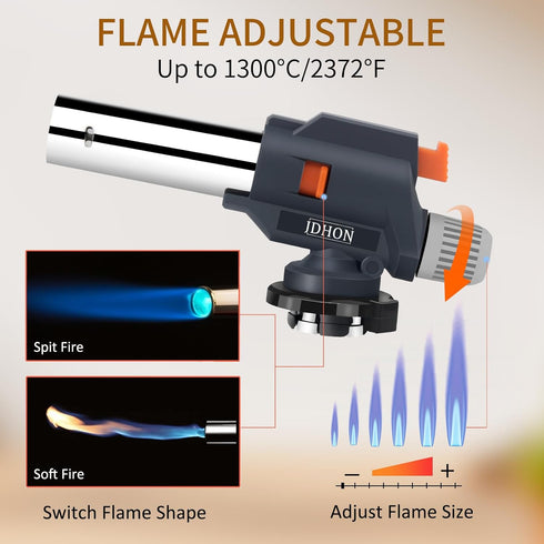 Butane Torch JDHON Compact Kitchen Torch with Adjustable Flame for Cooking, Baking, Soldering, BBQ, Creme Brulee