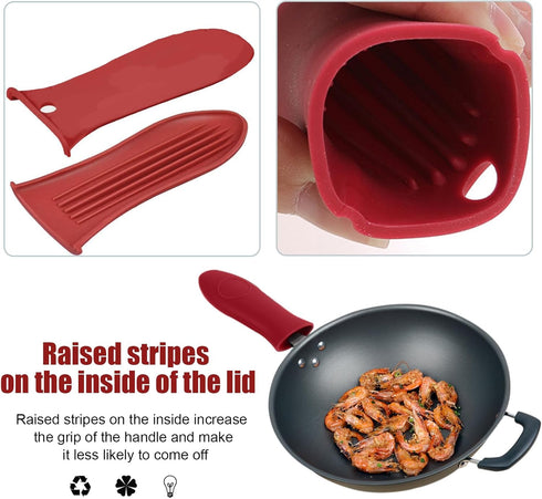 2 Pack Silicone Pan Handle Sleeve, Heat Resistant Cast Iron Skillet Handle Covers for Kitchen Cookware (Red)