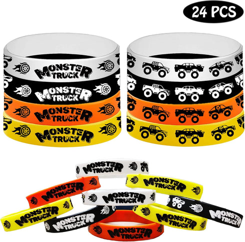 CupaPlay 24PCS Monster Truck Theme Rubber Silicone Wristbands for Birthday Party Favors, Supplies Decorations