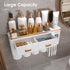 4 iHave Toothbrush Holders Wall Mounted with Toothpaste Dispenser & Cups - Premium White and Gold Design for Bathroom