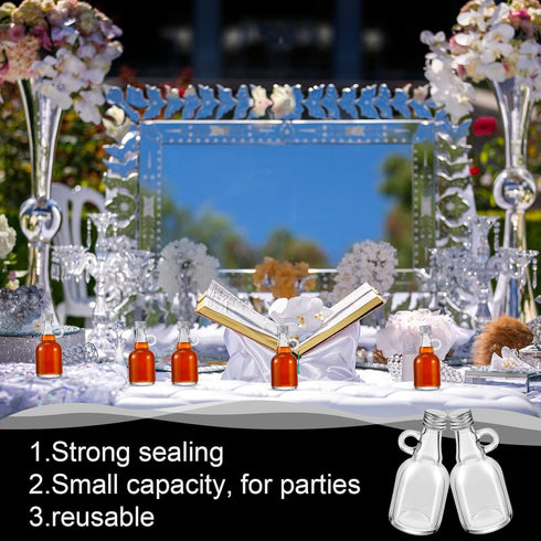 32 1.7oz Suclain Pcs Mini Glass Syrup Bottles Small Syrup Jars with Aluminum Lids and Loop Handle Clear Glass Reusable