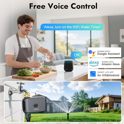 Insoma WiFi Water Timer for Garden Hose, Smart Sprinkler Timer, APP Remote Control WiFi Hose Timers, Voice Control