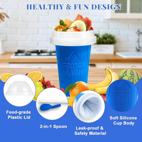 Slushie Cup, 2 Pack Slushy Maker Cup, Frozen Magic Squeeze Cups for Juice, Milk, Yogurt, Ice Cream, DIY Smoothie
