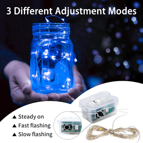 24 Pack 7Ft 20 3 4th Blue Fairy Lights LED Twinkle String Lights Modes Battery Operated Waterproof Firefly Starry