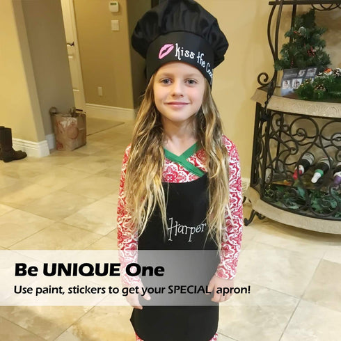 Novelty Place Kid's Apron with Chef Hat Set (3 Set) - Skin-friendly Children’s Bib with Pocket for Cooking