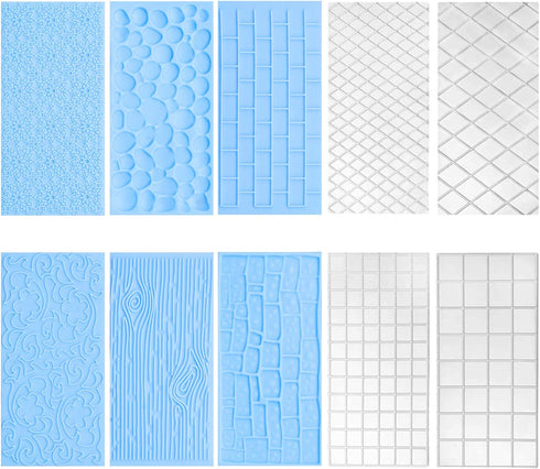 10Pcs/Set Fondant Impression Mat, Tree Bark, Brick, Stone Wall, Flower Cobblestone, Embossing Mold Tools