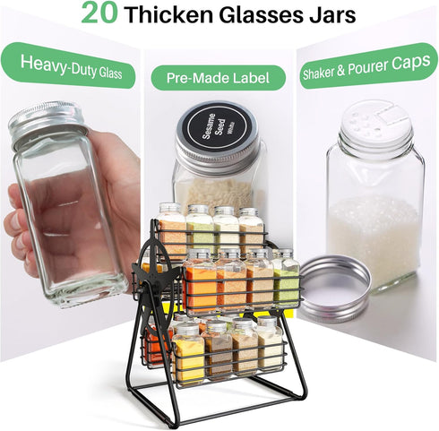Countertop Rotating Spice Rack Organizer for Large Cabinets Kitchen with Thicken Spice Jars and Labels, Spinning Like