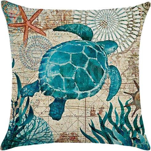 ULOVE LOVE YOURSELF Sea Turtle Throw Pillow Case 2 Pack for 18 X 18 Inch Inserts, Mediterranean Style