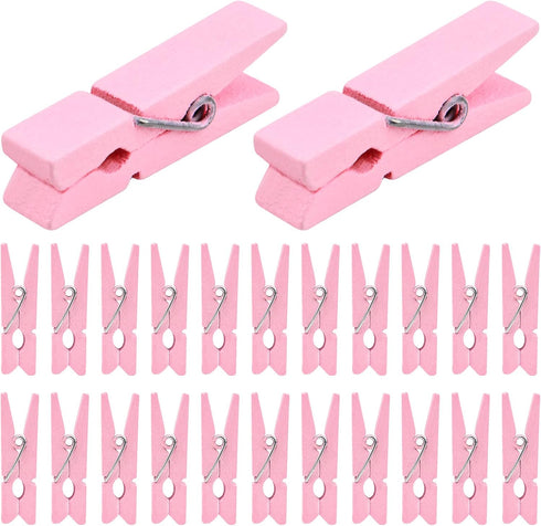 50pcs Pink Wooden Small Clothespins Photo Clips for Wall Hanging Pictures, Jewelry Items Home Party Decoration