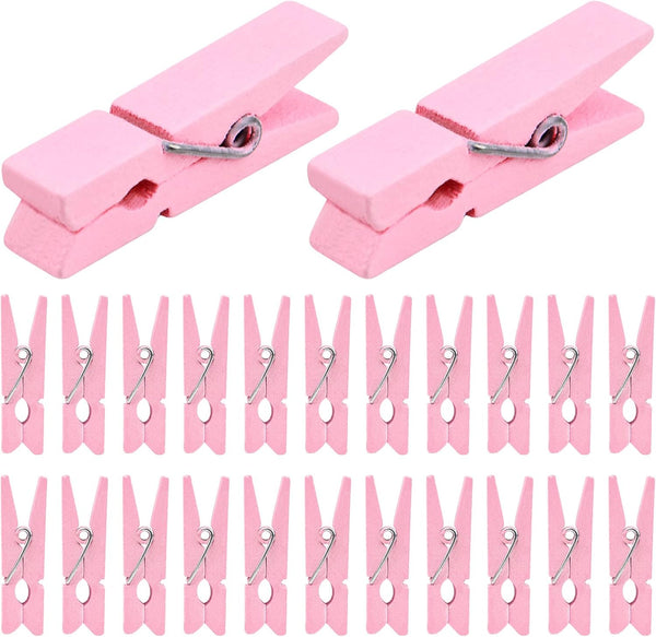 50pcs Pink Wooden Small Clothespins Photo Clips for Wall Hanging Pictures, Jewelry Items Home Party Decoration