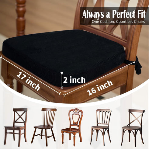 2'' 17"x16", 2 Pack Nobildonna Thick High-Density Foam Indoor Chair Cushions | Dining Chair Pads with Ties, Removable