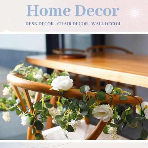 Der Rose 2Pcs Artificial Eucalyptus Flower Garland with Fake Rose Flower Vine, 13FT Total Decor