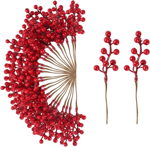 Kanxinr 50Pack Christmas Tree Decorations Artificial Berry Stems Red Berry Picks for Xmas