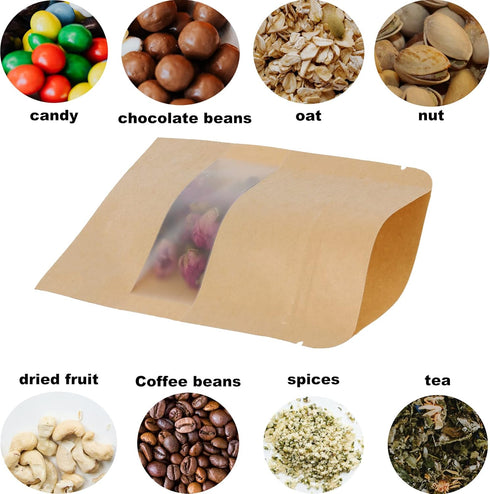 SHEUTSAN 500 Pack Kraft Bags with Window, 3.5 x 5.5 Inches, Resealable Ziplock Storage Pouches for Home and Business