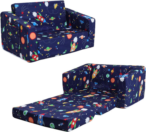 decalsweet Kids Couch Convertible Sofa to Lounger for Toddler Boy, Foldable 2-in-1