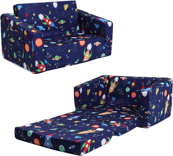 decalsweet Kids Couch Convertible Sofa to Lounger for Toddler Boy, Foldable 2-in-1