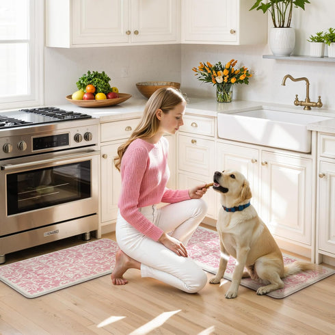 Sets 2, Desk,Sink(17''x29''+17''x47'') LEEVAN Pink Kitchen Mat of Vintage Distressed Anti Fatigue Memory Foam Kitchen