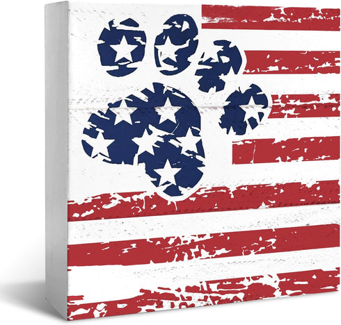 JXREQ Patriotic Red White and Blue Dog Paw Desk Decor for 4th of July, Independence Day Tiered Tray Decor