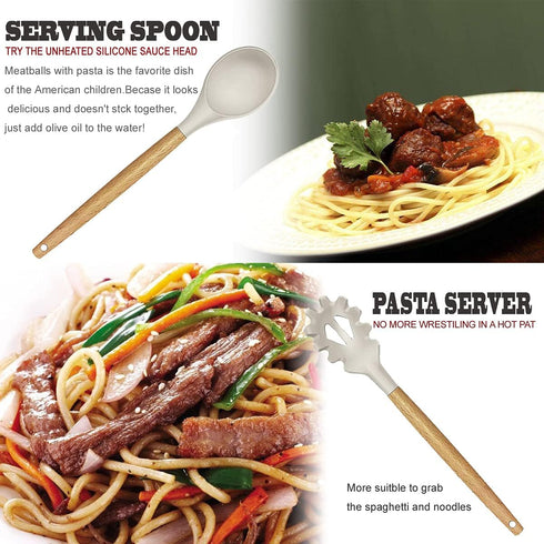 Kitchen Utensils Set, 35 PCs Cooking Utensils with Grater, Tongs, Spoon Spatula & Turner, Silicone & Wooden Handles