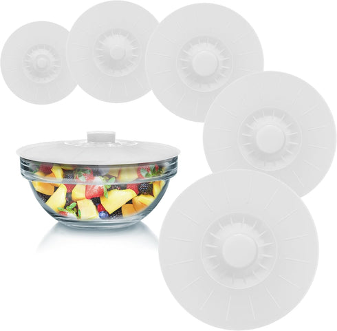 Silicone Bowl Lids, Set of 5 Reusable Suction Seal Covers for Bowls, Pots, Cups, Food Safe