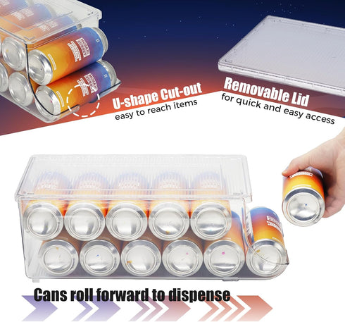 Tall Skinny Can Organizer for Refrigerator - Stackable Beverage Container Holder Dispenser with Lid for 16oz & 17oz