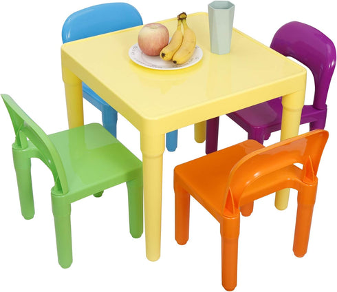 ZENY Kids Plastic Table and 4 Chairs Set, Multicolor Play Room Furniture