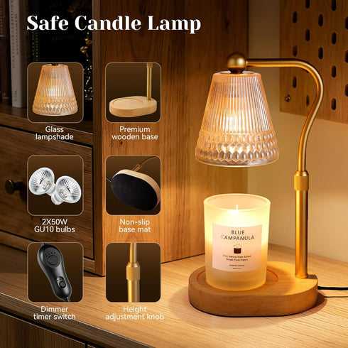 ZUSANUN Dimmable, 2H/4H/8H Candle Warmer Lamp, Adjustable Height & Candles with Timer, Auto Off, Safe Flameless Night