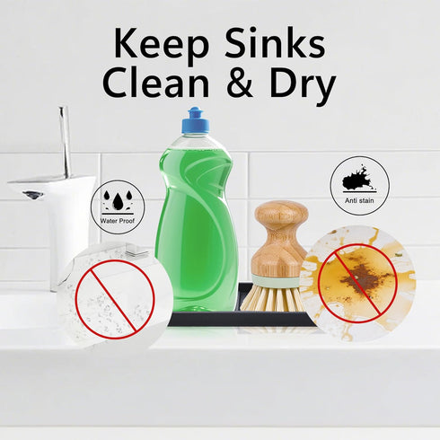Silicone Sponge Holder Kitchen Sink Organizer Tray Dish Caddy with Soap Dispenser, Scrubber Spoon Holder (Black, 2 Pack)