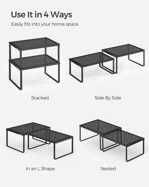 SONGMICS Spice Rack - Cabinet Shelf Organizers, Stackable and Expandable Set of 2 Metal Kitchen Counter Shelves, Ink
