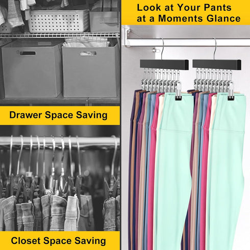 Legging Organizer for Closet, Pants Hangers with Clips Holds 20 Leggings, Jeans, Hats, Shorts, 360° Rotating Space