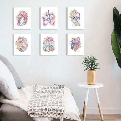 Set 6(8x10) CHDITB Medical Anatomical Art Vintage Gothic Human Anatomy Poster, Biology Floral Skeleton Classroom Wall