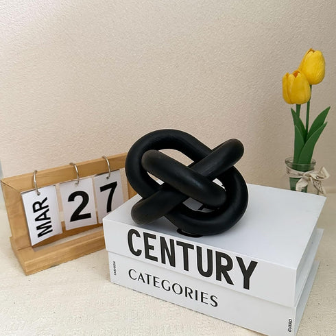 3-Link Wood Chain Link Coffee Table Decor, Black Wooden Knot Decor for Coffee Table Farmhouse Decortive for Home Boho
