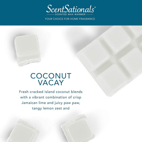 Scentsationals Coconut Vacay 2.5 oz Fragrant Melts, 6 Scented Wax Cubes, Small Green