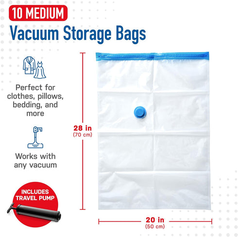 10 Pack Medium Vacuum Storage Bags for Comforters, Blankets & Clothes Compression Bags with Hand Pump