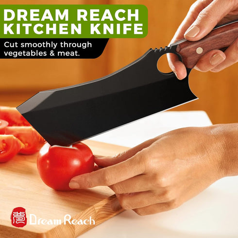 Dream Reach 6.9 Inch Black Meat Cleaver, High Carbon Steel Boning Knife with Sheath Gift Box and Bottle Opener