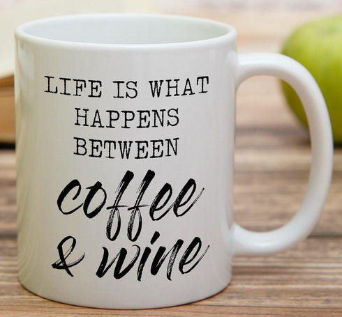 Retreez Funny Mug - Life is What Happens Between Coffee & Wine, 11 Oz Ceramic Coffee Mugs, Funny Birthday Gifts