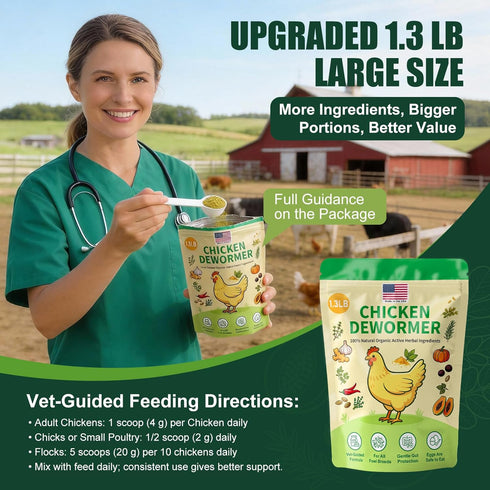KLUORAN (1.3 LB) Natural Chicken De-wormer Powder | All-Natural Herbal Poultry Wormer for Laying Hens | Egg-Safe