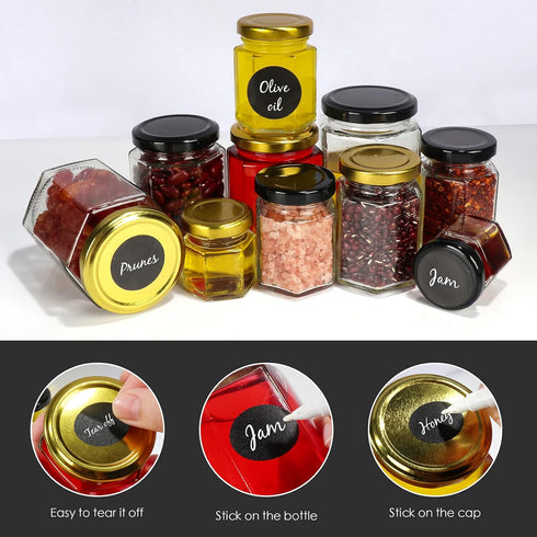 Betrome 30 Pack 6oz Hexagon Glass Jars with Gold Lids, Clear Glass Canning Jars for Jams, Shower Favors, Craft